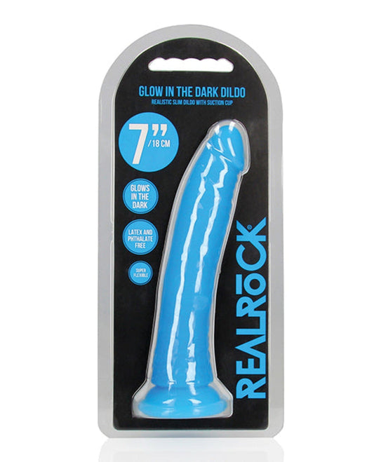 Doll Authority Dongs & Dildos Shots Realrock 7" Slim  Dildo Glow In The Dark - Neon Blue