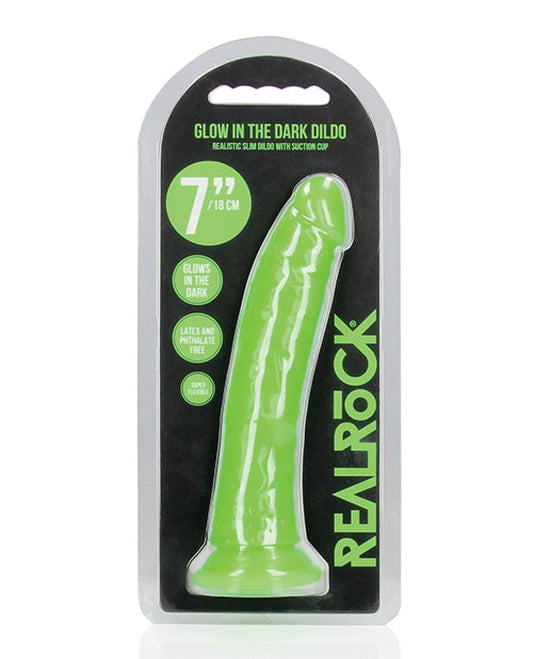 Doll Authority Dongs & Dildos Shots Realrock 7" Slim  Dildo Glow In The Dark - Neon Green