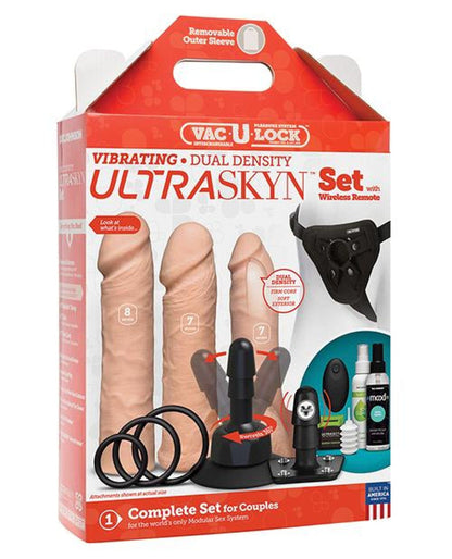 Doll Authority Dongs & Dildos Vanilla Vac-u-lock Vibrating Dual Density Ultraskyn Set W/wireless Remote