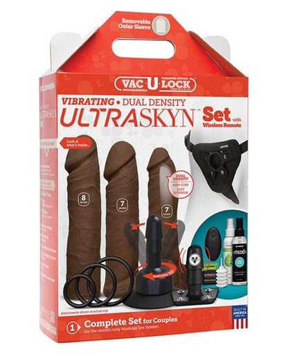 Doll Authority Dongs & Dildos Chocolate Vac-u-lock Vibrating Dual Density Ultraskyn Set W/wireless Remote
