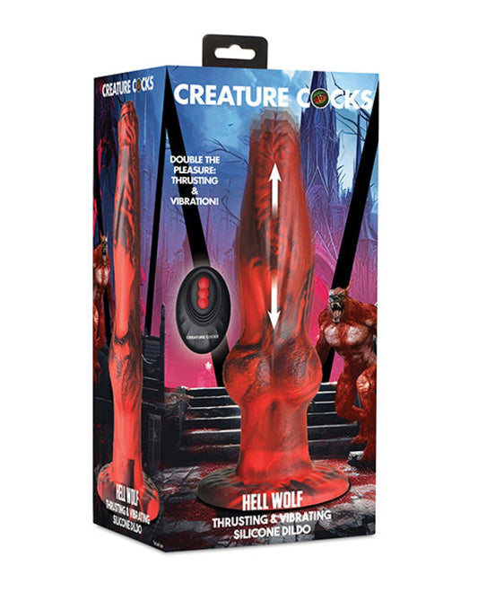 Doll Authority Vibrators Creature Cocks Hell-Wolf Thrusting & Vibrating Silicone Dildo - Black/Red
