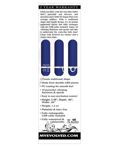 Doll Authority Vibrators Evolved My Blue Heaven Rechargeable Bullet - Blue