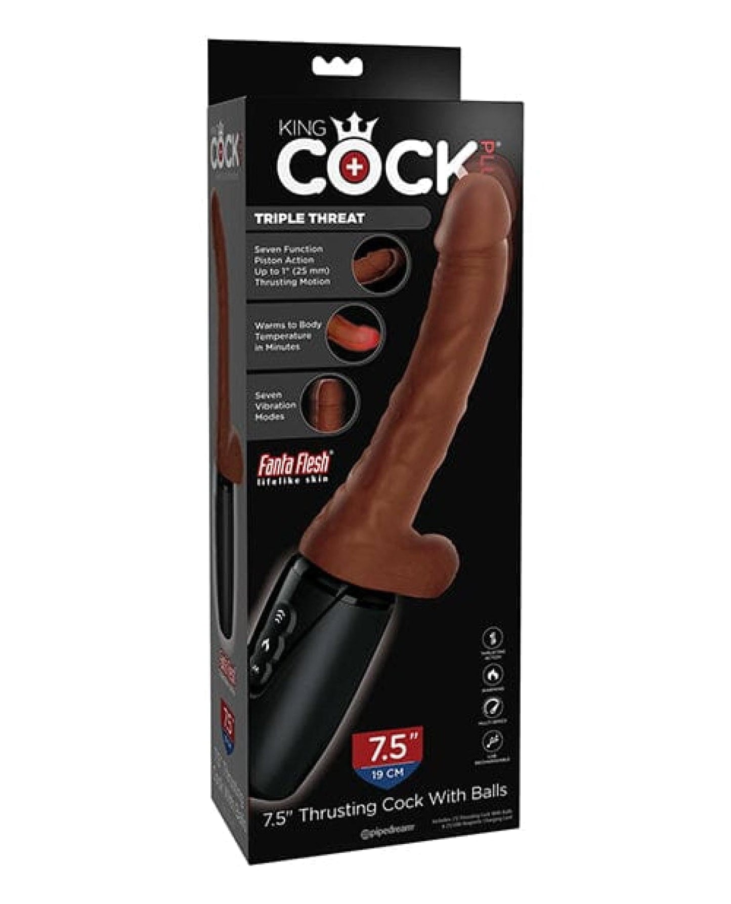 Doll Authority Vibrators King Cock Plus Thrusting, Warming & Vibrating  7.5" Triple Threat Dong - Brown