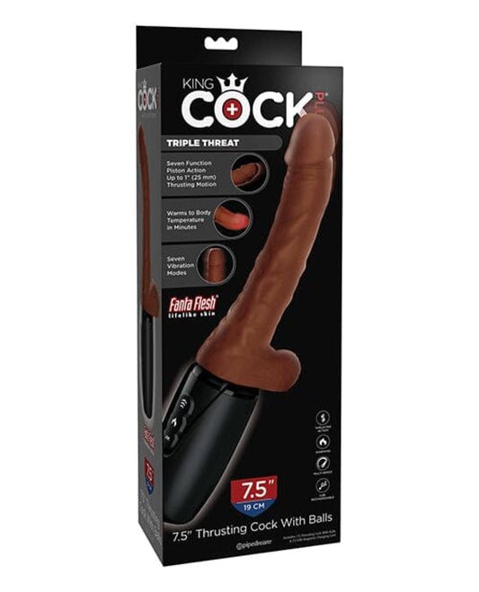 Doll Authority Vibrators King Cock Plus Thrusting, Warming & Vibrating  7.5" Triple Threat Dong - Brown
