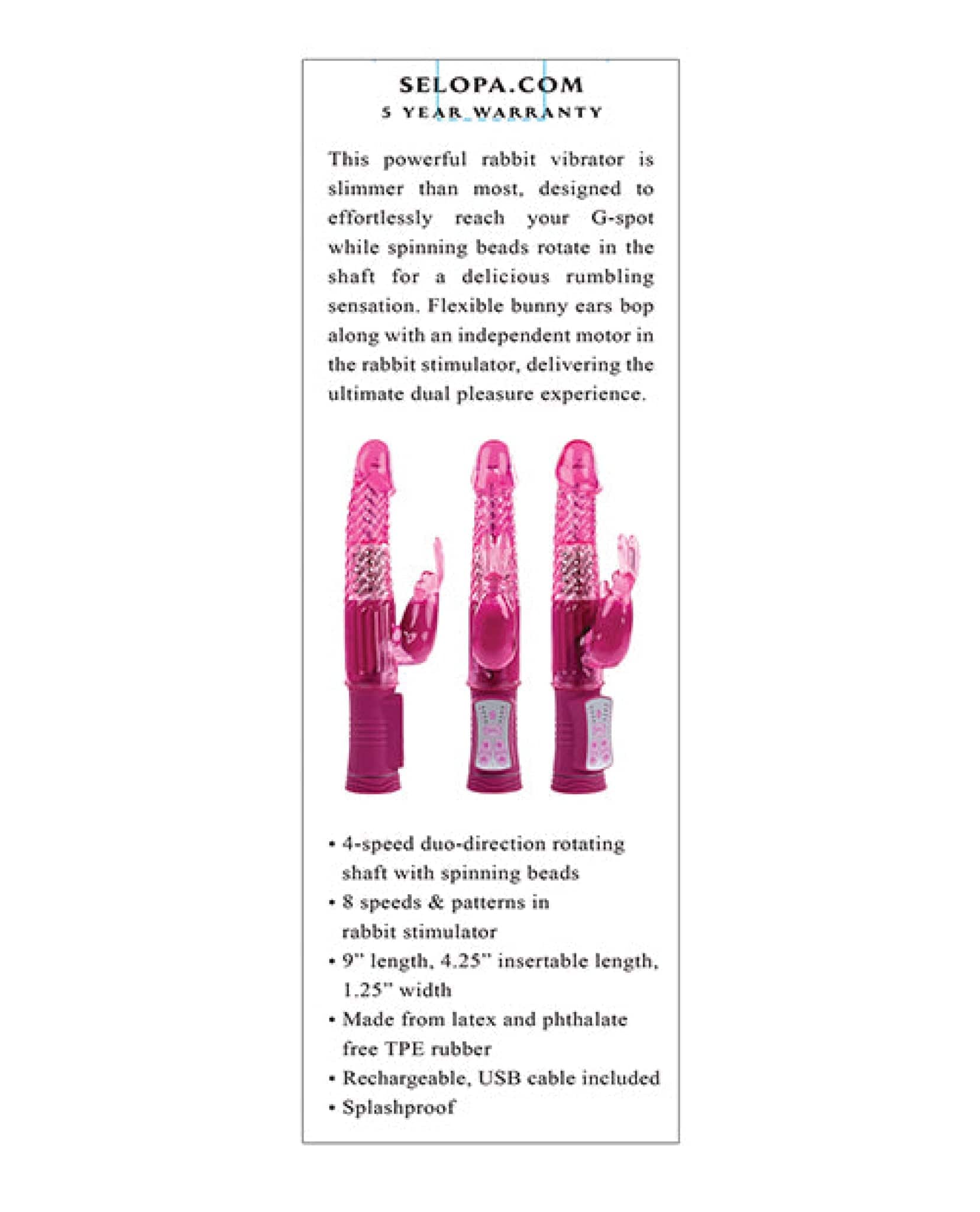 Doll Authority Vibrators Selopa Rechargeable Bunny - Pink