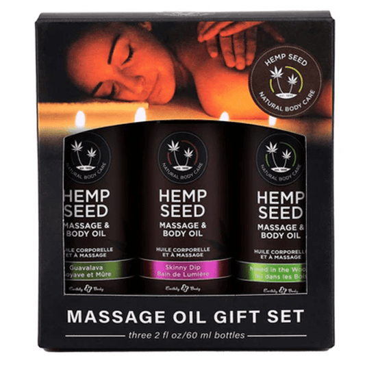 Earthly Body Lubes Massage Oil Trio Gift Set: Naked in the Woods, Skinny Dip, Guavalava 2 fl oz / 60 ml