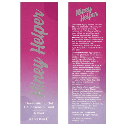 Jelique Lubes HINEY HELPER Desensitizing Gel Naked .5oz | 15mL