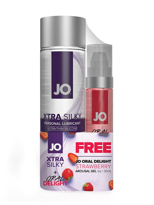 JO Lubricants Lubes JO Xtra Silky Silicone 4 floz 120 mL + GWP JO Oral Delight - Strawberry 1 floz 30 mL