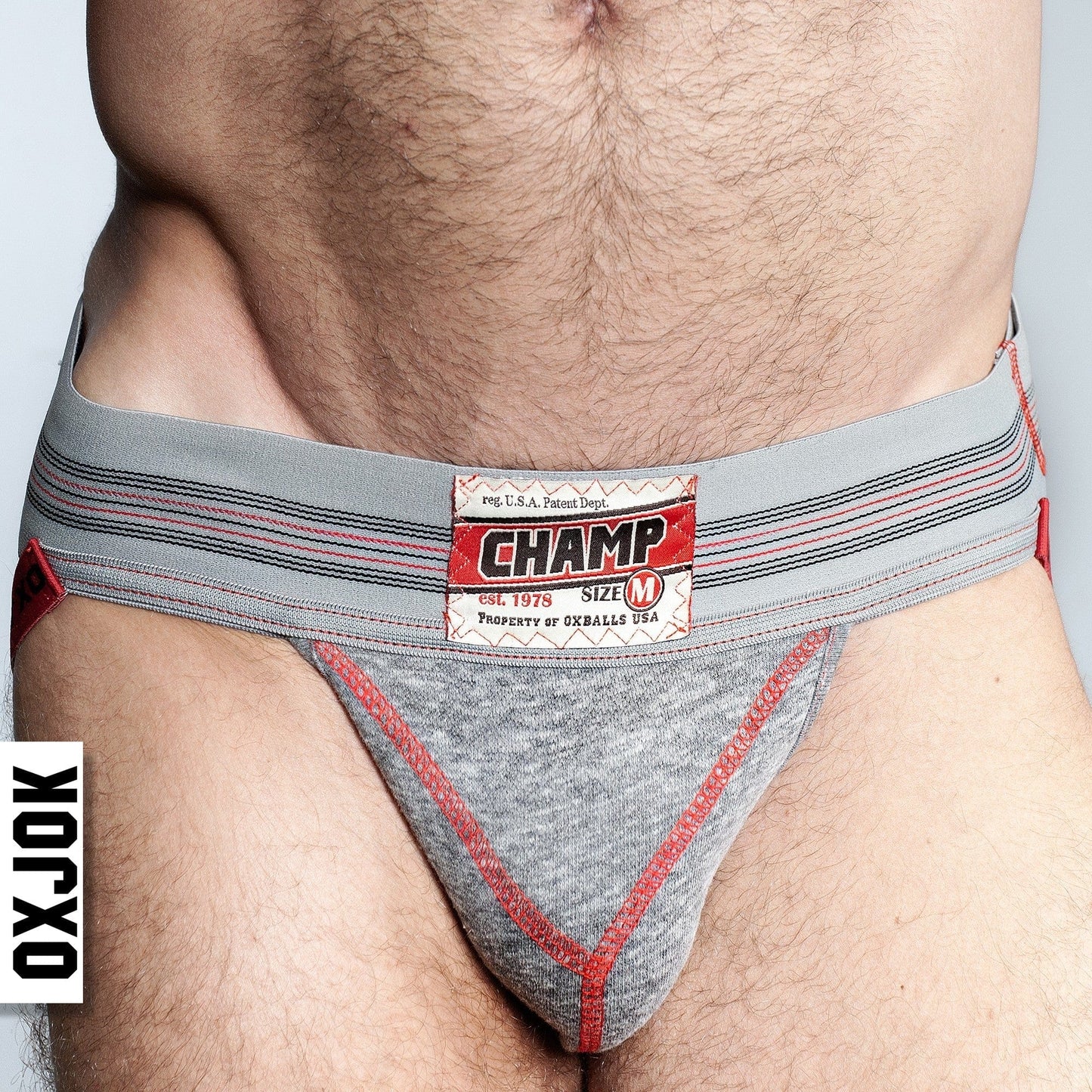 OXBALLS For Him CHAMP, vintage sweatshirt jockstrap, GRAY HEATHER, SMALL