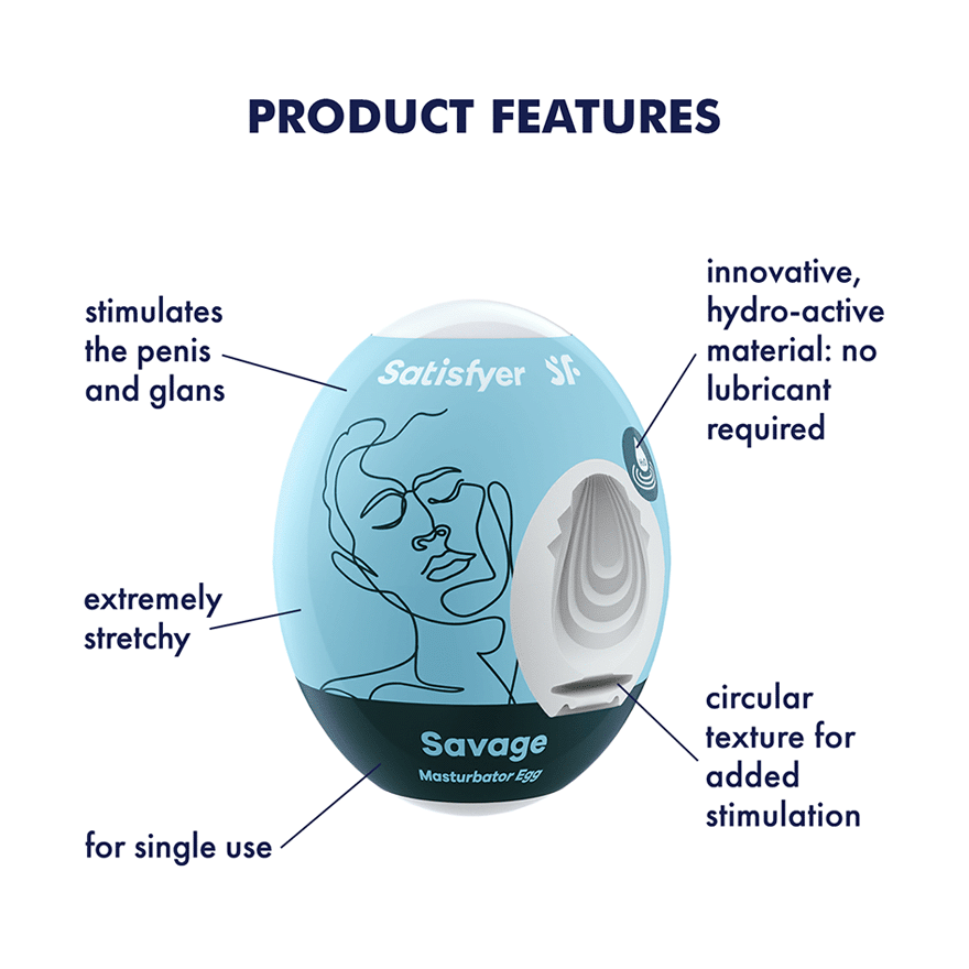 Satisfyer For Him Masturbator Egg Single (Savage) Light Blue